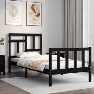 Berkfield Bed Frame with Headboard Black 90x200 cm Solid Wood