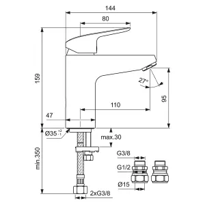 Ideal Standard Ceraflex Grande Mixer Basin Tap without Pop Up Waste, B2326AA, Chrome