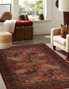 Wool carpet KASHQAI 4309 300 oriental, frame claret  67x130 cm