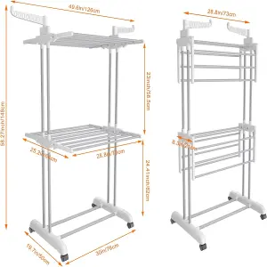 3 Tiers Foldable Stainless Steel Clothes Airer Drying Rack for Indoor Outdoor-White