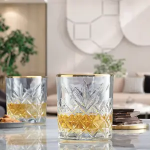 Queensway Home & Dining 420ml 4 Pcs Timeless Tumbler with Gold Rim Whiskey Cocktails Glasses perfect party mug lead free Drinkware