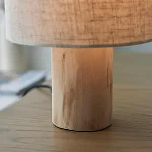 Luminosa Durban Complete Table Lamp, Natural Eucalyptus Wood, Natural Linen