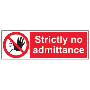 Strictly No Admittance Access Sign - Adhesive Vinyl - 300x100mm (x3)