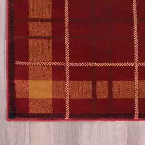 Tartan Red Chequered Tartan Easy to Clean Rug For Dining Room-80cm X 300cm