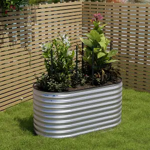 160cm W x 80cm D Silver Oval Shaped Galvanized Raised Garden Beds Outdoor Metal Planter Box for Vegetables Gardening