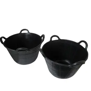 Rubber Feeding Bucket Flexi Tub 40L X2 (4 Handle Horse Animal Feed Storage)