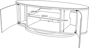 MDA Designs LUNA Grey Oval Cabinet with Walnut Profiles and Grey BeamThru Glass Doors Suitable for Flat Screen TVs up to 50"