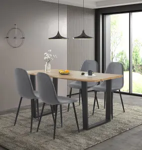 Hallowood Furniture Cullompton Large Dining Table (1.6m) with 4 Dark Grey Fabric Chairs