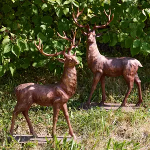 Set of 2 Bronze Effect Christmas Decoration Garden Ornament Standing Stags