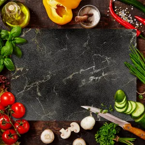 Textured Glass Chopping Board Black Marble Effect Design - Large