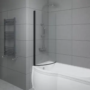 SunDaze 6mm Toughened Safety Glass Curved P Shaped Shower Bath Screen - 1400x715mm Black