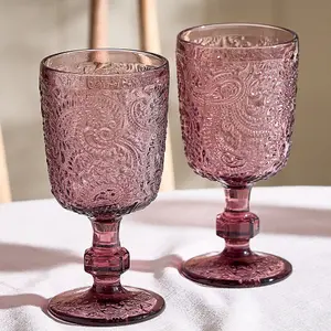 Set of 2 Luxury Bright Pink Drinking Wine Glass Wine Goblets 300ml