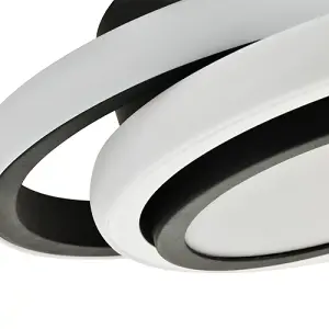 Modern LED Ceiling Light with Black and White Rings and Central Downlighter