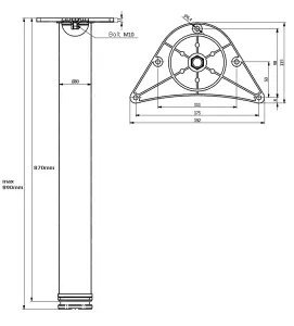 Table Leg Breakfast Bar Worktop Support Diameter 80mm Length 710mm - Colour Satin - Pack of 3