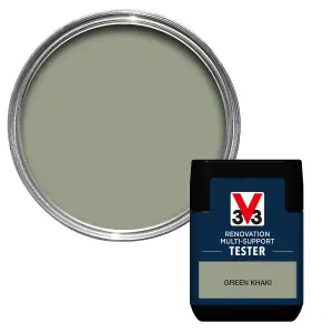 V33 Renovation Green Khaki Satinwood Multi-surface paint, 50ml Tester pot