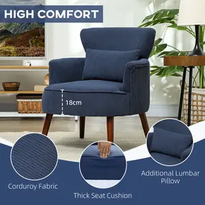 HOMCOM Armchair with Padded Seat and Backrest for Living Room, Blue