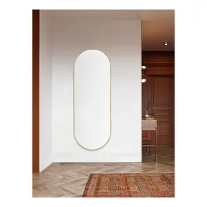 Chaya Metal Flat Wall Mirror Satin Brass / 152cm H x 56cm W