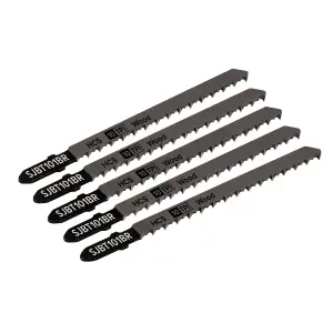 Sealey 100mm 10TPI Hard Wood Jigsaw Blade Downward Cut - Pack of 5 SJBT101BR