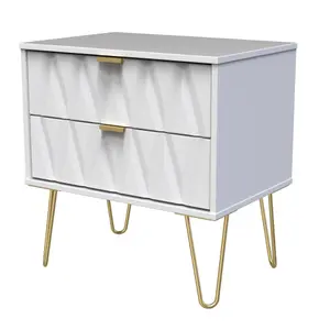 Diamond Ready assembled Matt white 2 Drawer Bedside chest (H)525mm (W)570mm (D)395mm