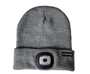 Grey LED Light Up Beanie Hat Rechargeable Adult Running Hat 50 Lumens 30M Range