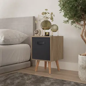 URBNLIVING 50cm Height Black 1-Drawer Cube Oak Shelving Unit with Scandinavian Beech Legs