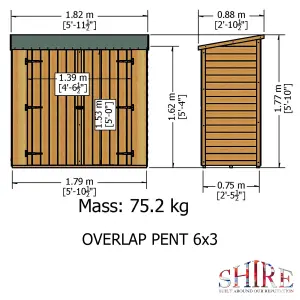 Shire 6x3 Overlap Pressure Treated Pent Shed with Double Doors