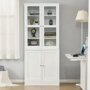 HOMCOM Modern Bookcase Display Storage Cabinet w/ Doors Adjustable Shelves