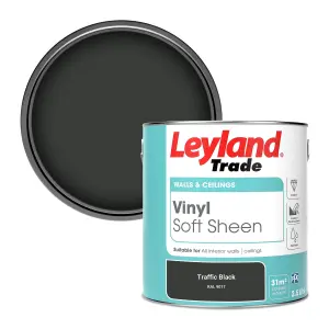 Leyland Trade Vinyl Soft Sheen Walls & Ceilings Emulsion Paint Traffic Black (RAL 9017) - 2.5L