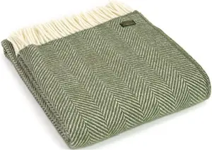 Tweedmill Textiles Fishbone KNEE RUG Throw Blanket -100% Pure New Wool - BRITISH MADE - OLIVE