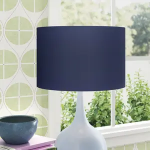 Cotton Drum Lamp Shade ( Screw On ) Navy Blue / 30cm H x 30cm W x 30cm D