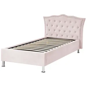 Velvet EU Single Size Bed with Storage Pink METZ