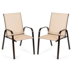 Costway Set of 2 Patio Chairs Portable High Back Garden Camping Dining Chairs W/ Armrest