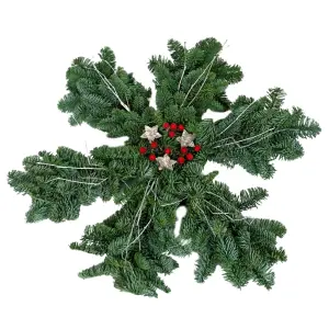 Real Snowflake Shaped Christmas Wreath - 50cm/20" - Unusual Festive Noble Fir Wreath For Indoor/Outdoor Christmas Decoration