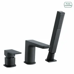 Nes Home Designer Matte Black Bath Filler Taps with Shower Handset Mixer 3 Tap Hole