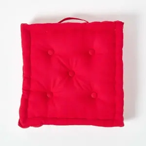 Homescapes Cotton Red Floor Cushion, 50 x 50 cm