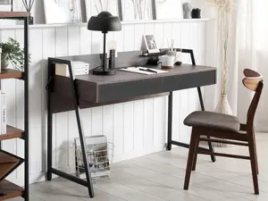 Home Office Desk with Storage Dark Wood HARWICH