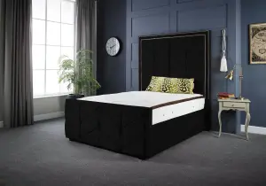 DS Living Milly Chevron Upholstered Soft Touch Black Velvet Luxury Bed Frame 5FT King Size