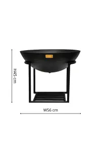 Outdoor Cast Iron Fire Pit on Stand in Black Iron H45Cm W56Cm