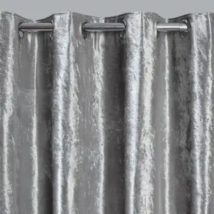 Sienna Crushed Velvet Eyelet Pair of Fully Lined Curtains - Silver Grey 66" x 54"