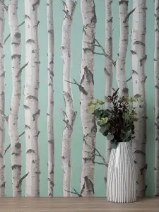 Fine Decor Birch Trees Blue Wallpaper FD43293