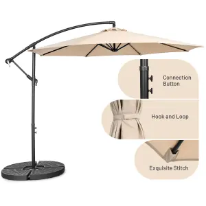 Costway 3 x 3m Patio Offset Umbrella Backyard Garden Cantilever Parasol w/ 8 Ribs