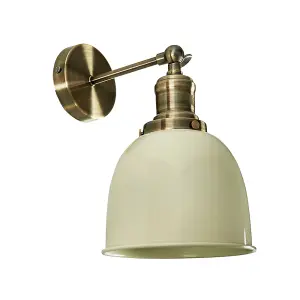 ValueLights Wilhelm Antique Brass Adjustable Knuckle Joint Wall Light with Gloss Cream Dome Shade