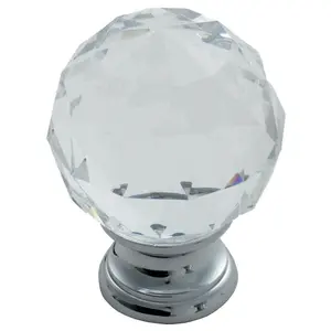 Faceted Crystal Cupboard Door Knob 25mm Dia Polished Chrome Cabinet Handle