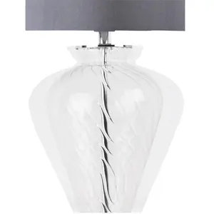 Pair Of Clear Glass Table Lamps With Grey Fabric Shades (Set of 2) Clear / Grey