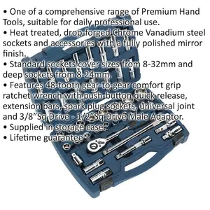 41-Piece Premium Deep Socket and Ratchet Handle Set - 1/2 Inch Drive Metric Tools