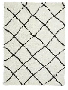 White Black Shaggy Moroccan Modern Geometric Rug for Living Room Bedroom and Dining Room-120cm X 170cm