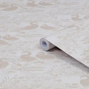 Laura Ashley Swans Grey Animal Smooth Wallpaper Sample