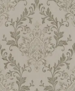 Galerie Serene Collection Metallic Beige Ornamental Damask Wallpaper Roll