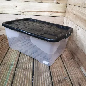 10 x 42L Clear Storage Box with Black Lid, Stackable and Nestable Design Storage Solution