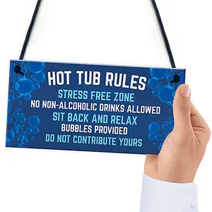 Red Ocean Hanging Hot Tub Rules Plaque Funny Garden Sign For Hot Tub Novelty Home Decor Signs